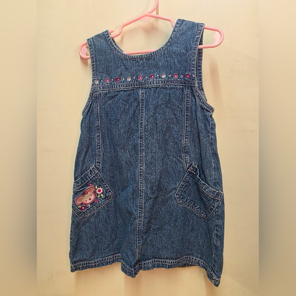 Sears Blue Denim Kids Dress with Pink Embroidery